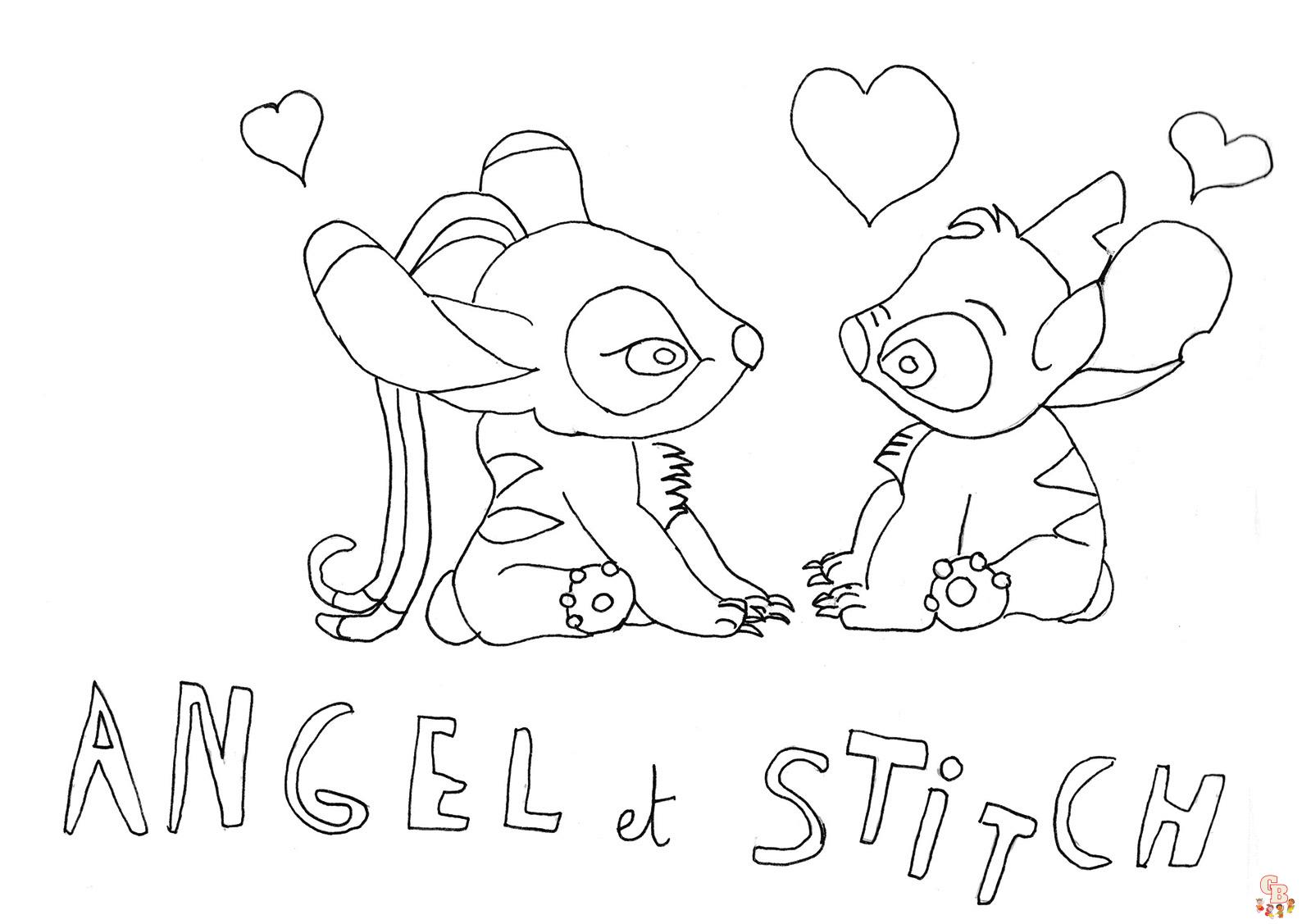 Desenho de Stitch e Anjo para colorir