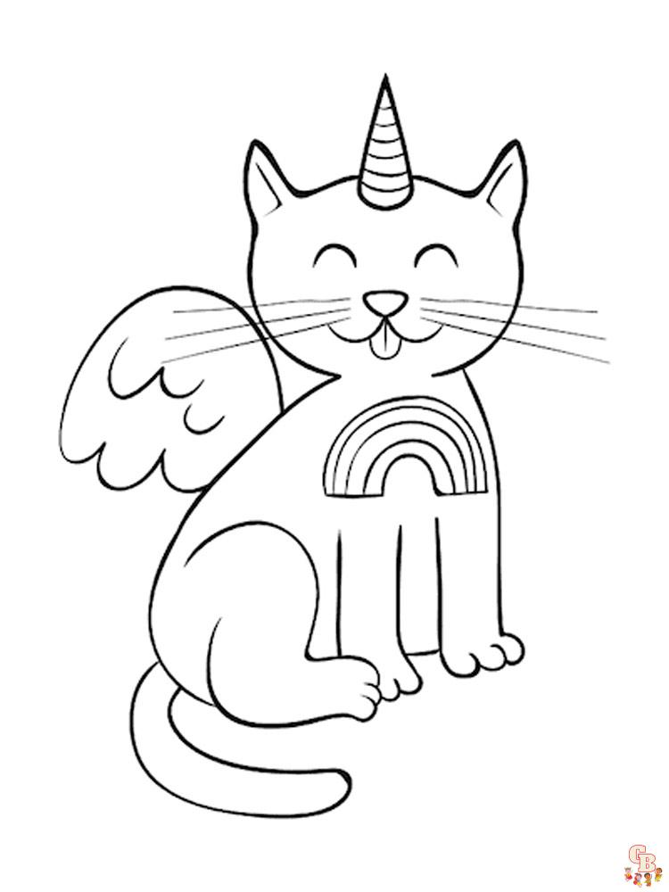 Dibujo de gato unicornio para colorear