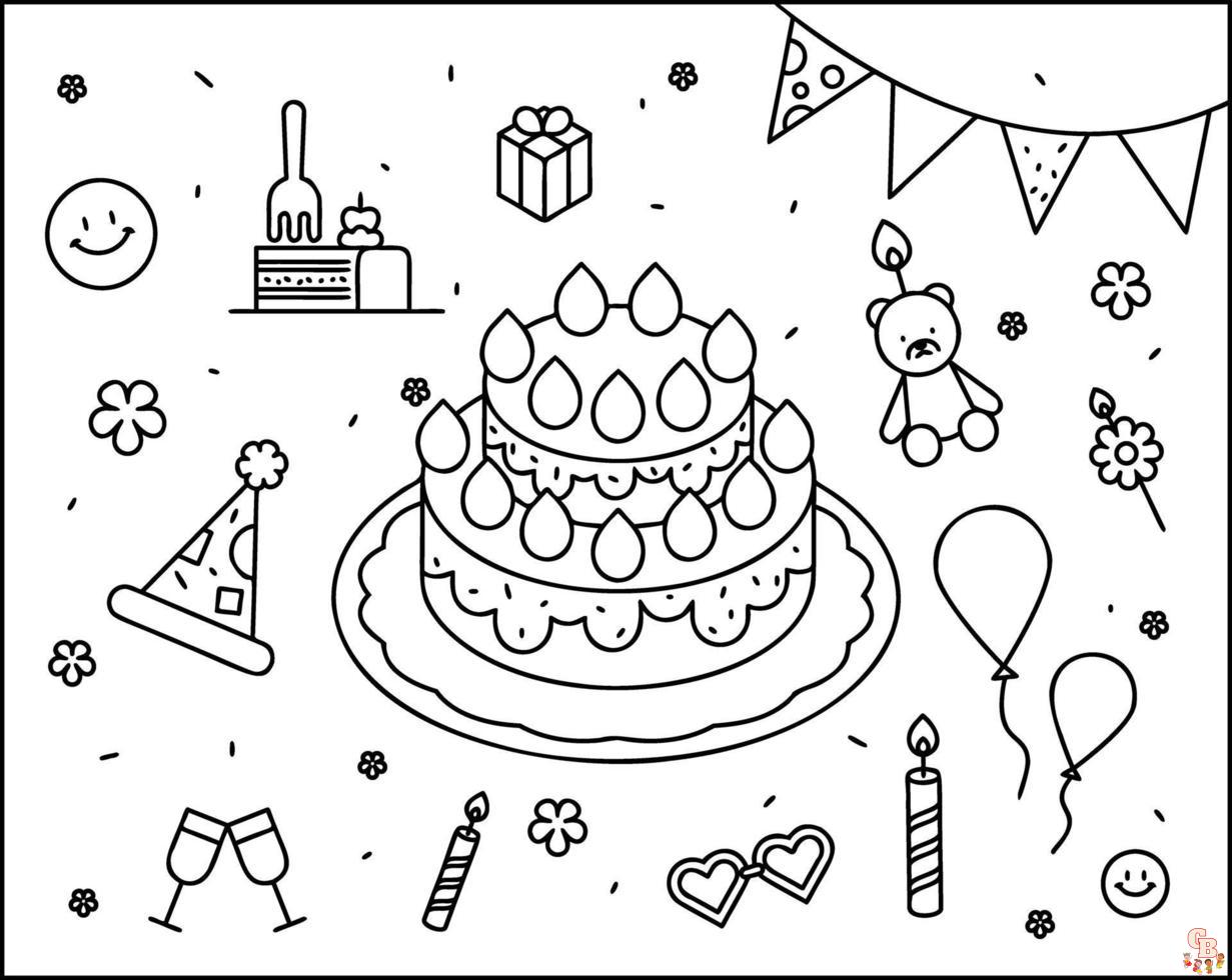 Coloriage anniversaire Dessins de ballons, cadeaux, personnages de fête et plus encore!
