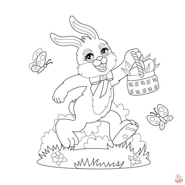 Boyama Tavşan Karikatür, Paskalya, gerçekçi, atlama, sevimli, çiçeklerle