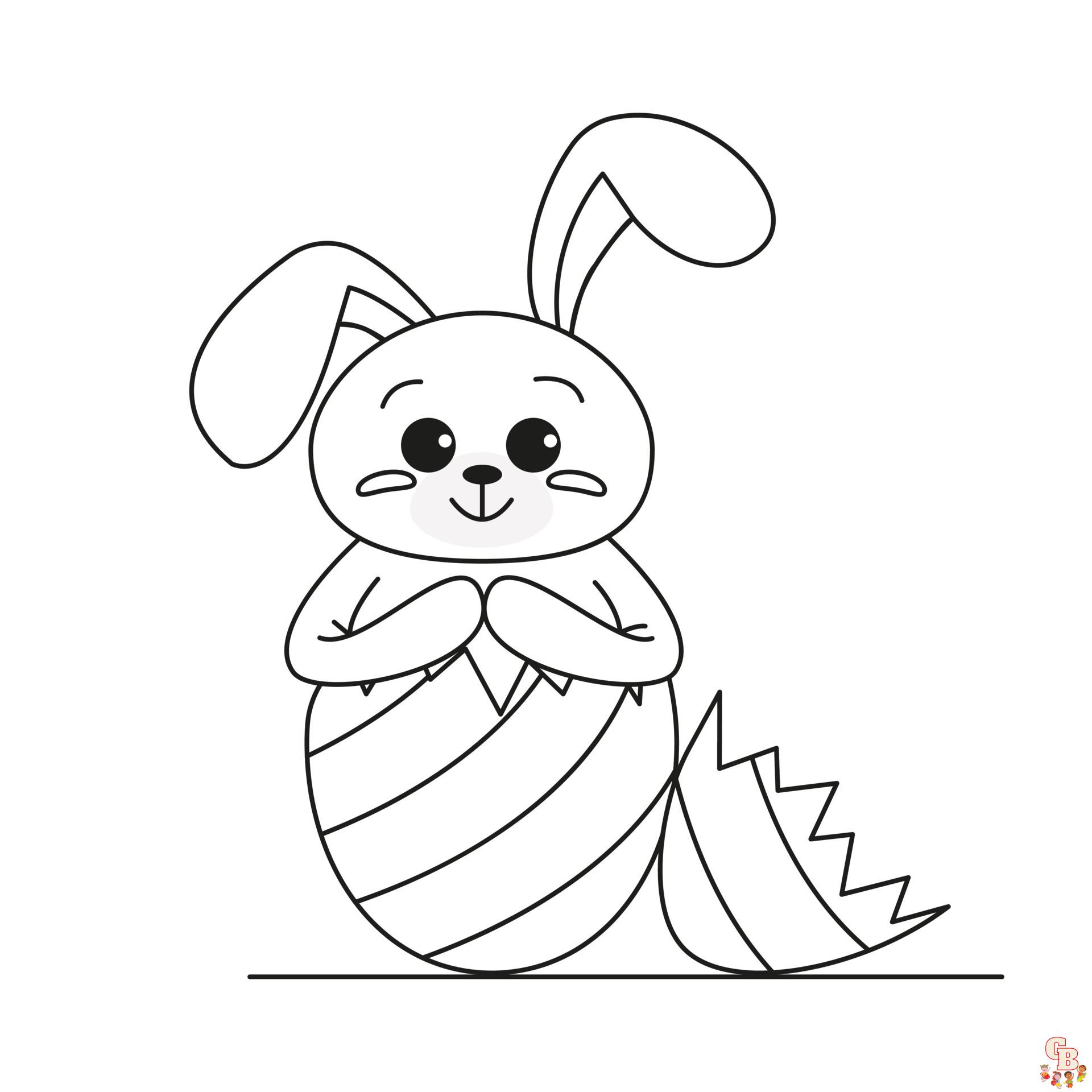 Coloring Rabbit Cartoon, Easter, realistic, jumping, cute, with flowers