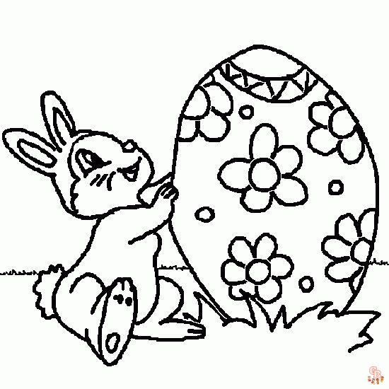 Colorat Desene Animat Iepure, Paște, realist, săritor, drăguț, cu flori