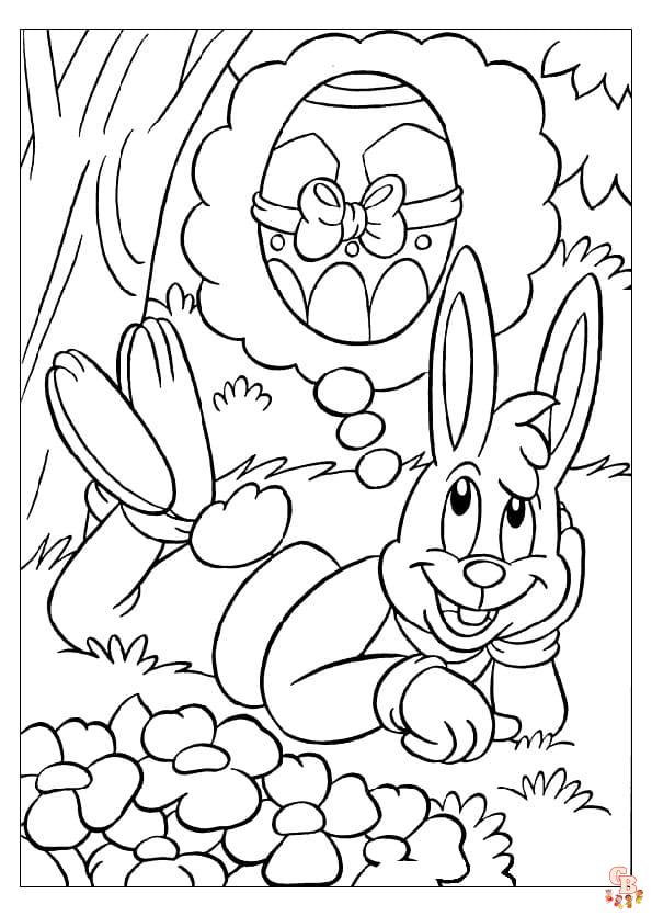 Coloring Rabbit Cartoon, pääsiäinen, realistinen, hyppäävä, söpö, kukilla