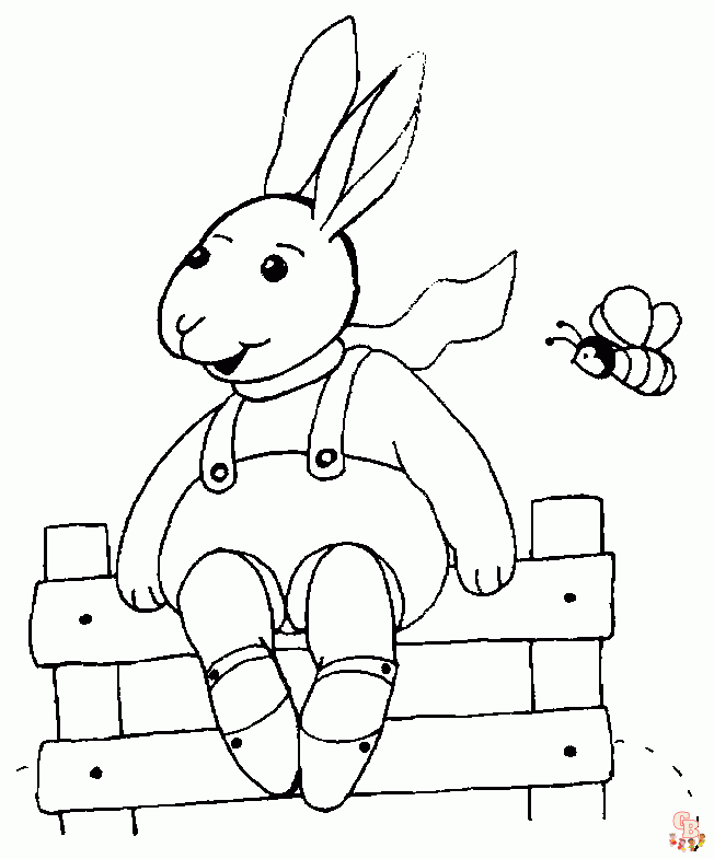 Kaninchen-Cartoon zum Ausmalen, Ostern, realistisch, springend, süß, mit Blumen