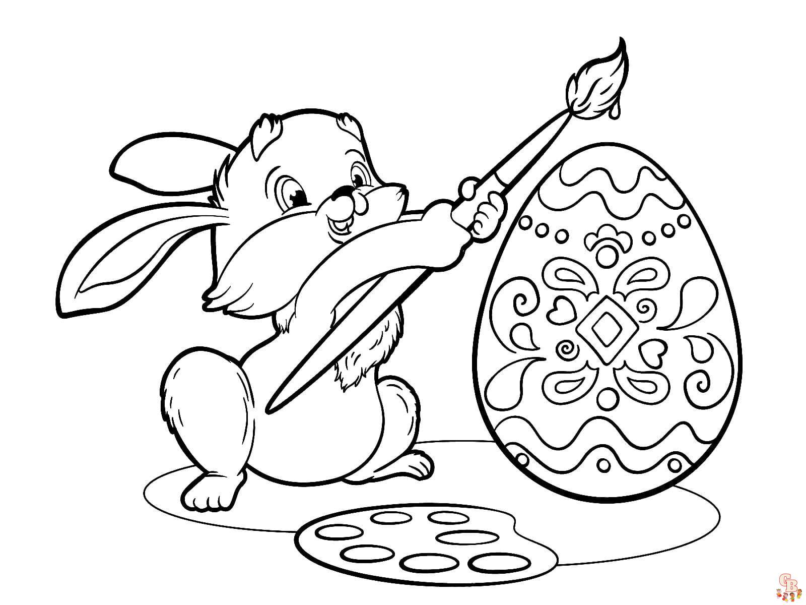 Coloring Rabbit Cartoon, Easter, realistic, jumping, cute, with flowers