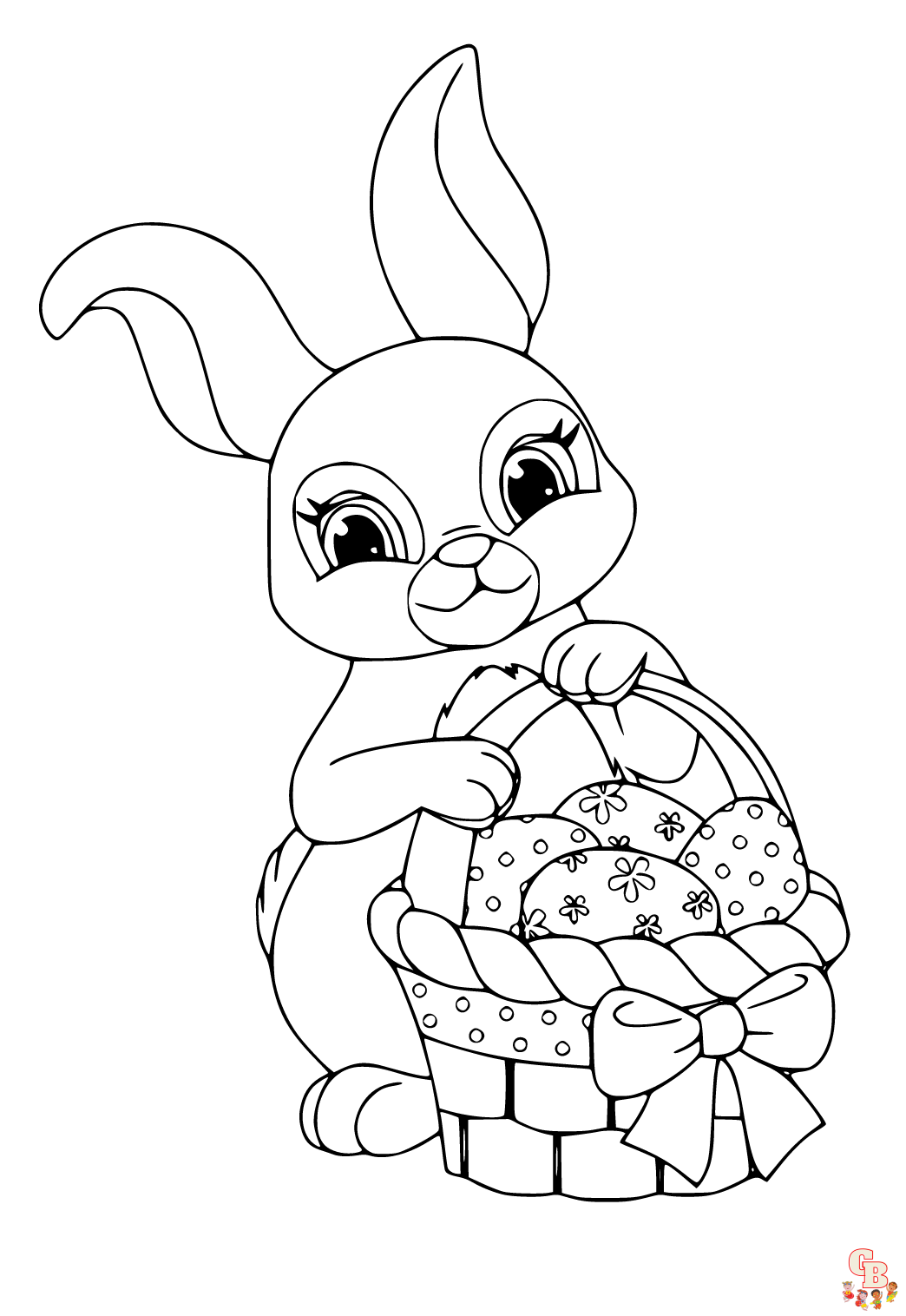 Coniglio da colorare Cartoon, Pasqua, realistico, saltante, carino, con fiori