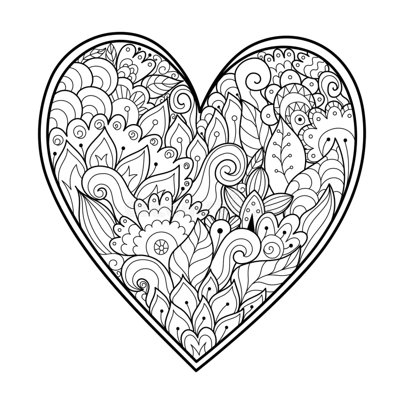page de coloration du coeur floral zentangle mignon modele d amour noir et blanc pour livre coloriage anti stress jour des