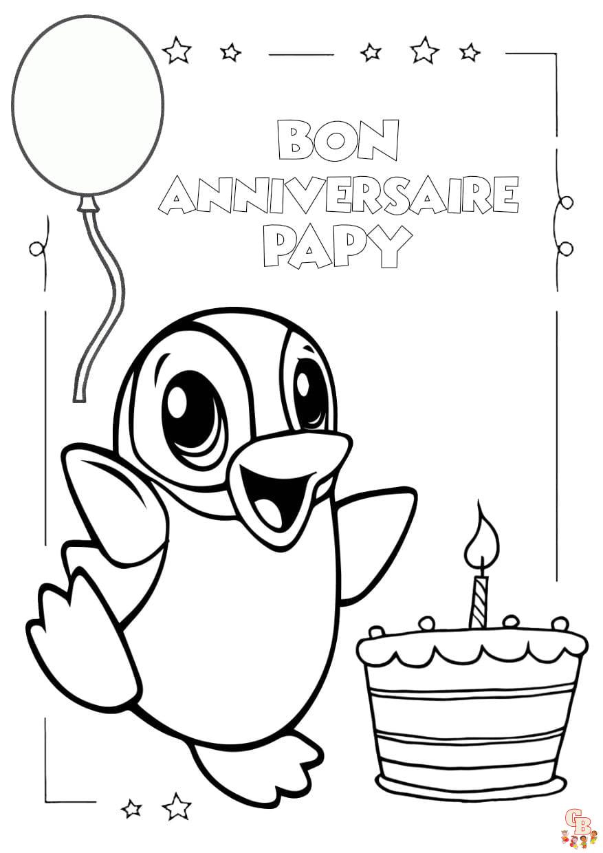 pingouin mignon carte joyeux anniversaire papy colorier
