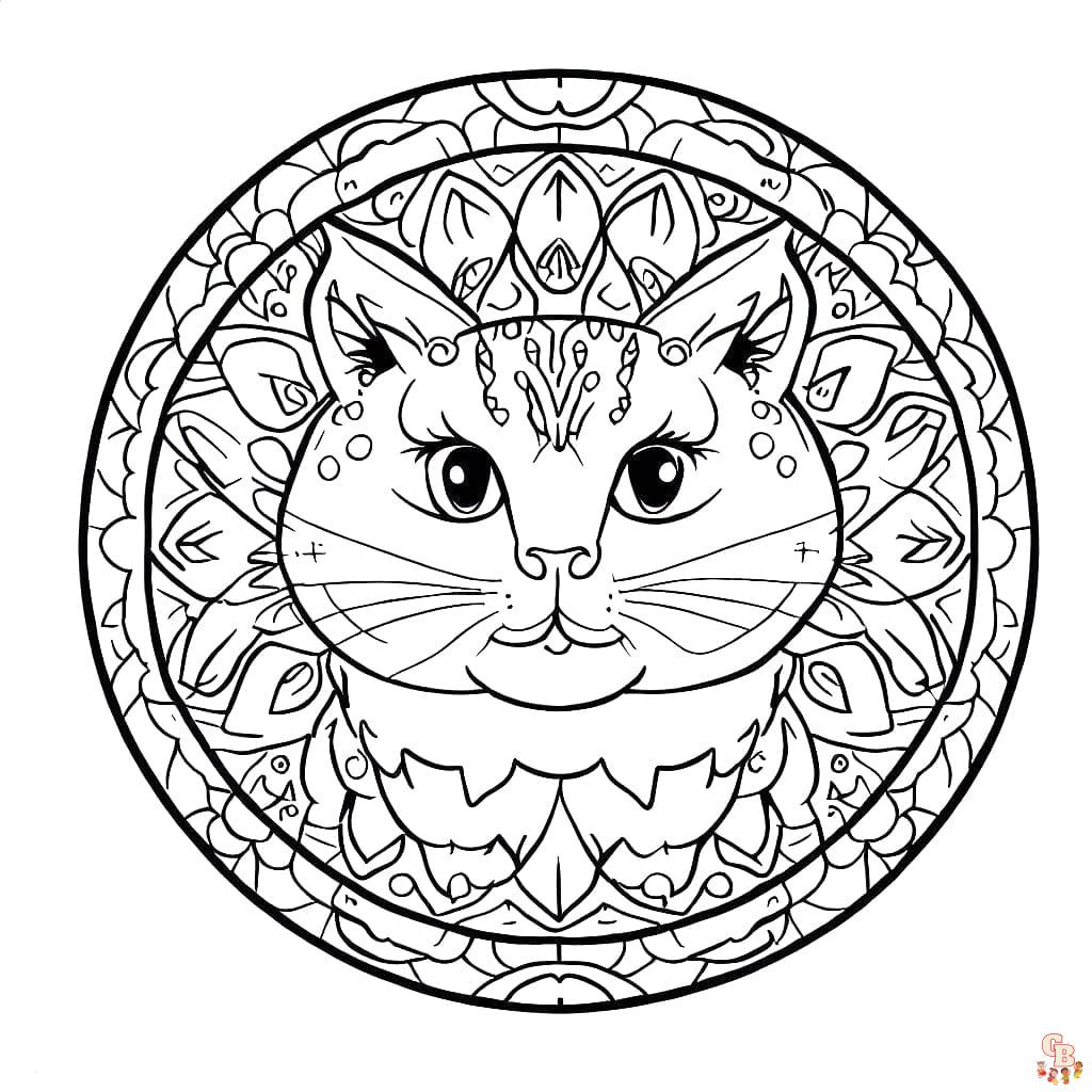 Coloriage Mandala dHalloween avec des chats noirs
