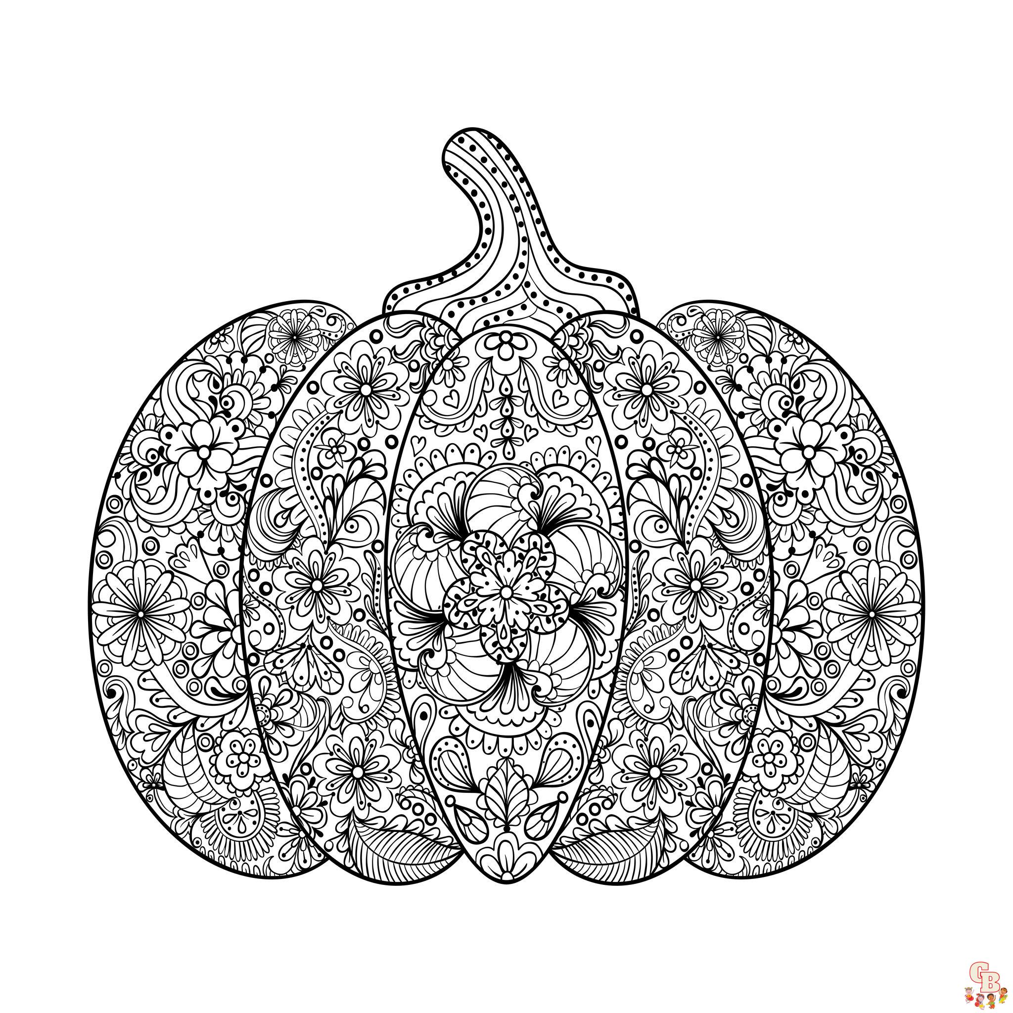 Kleurplaat Halloween-mandala met pompoenen