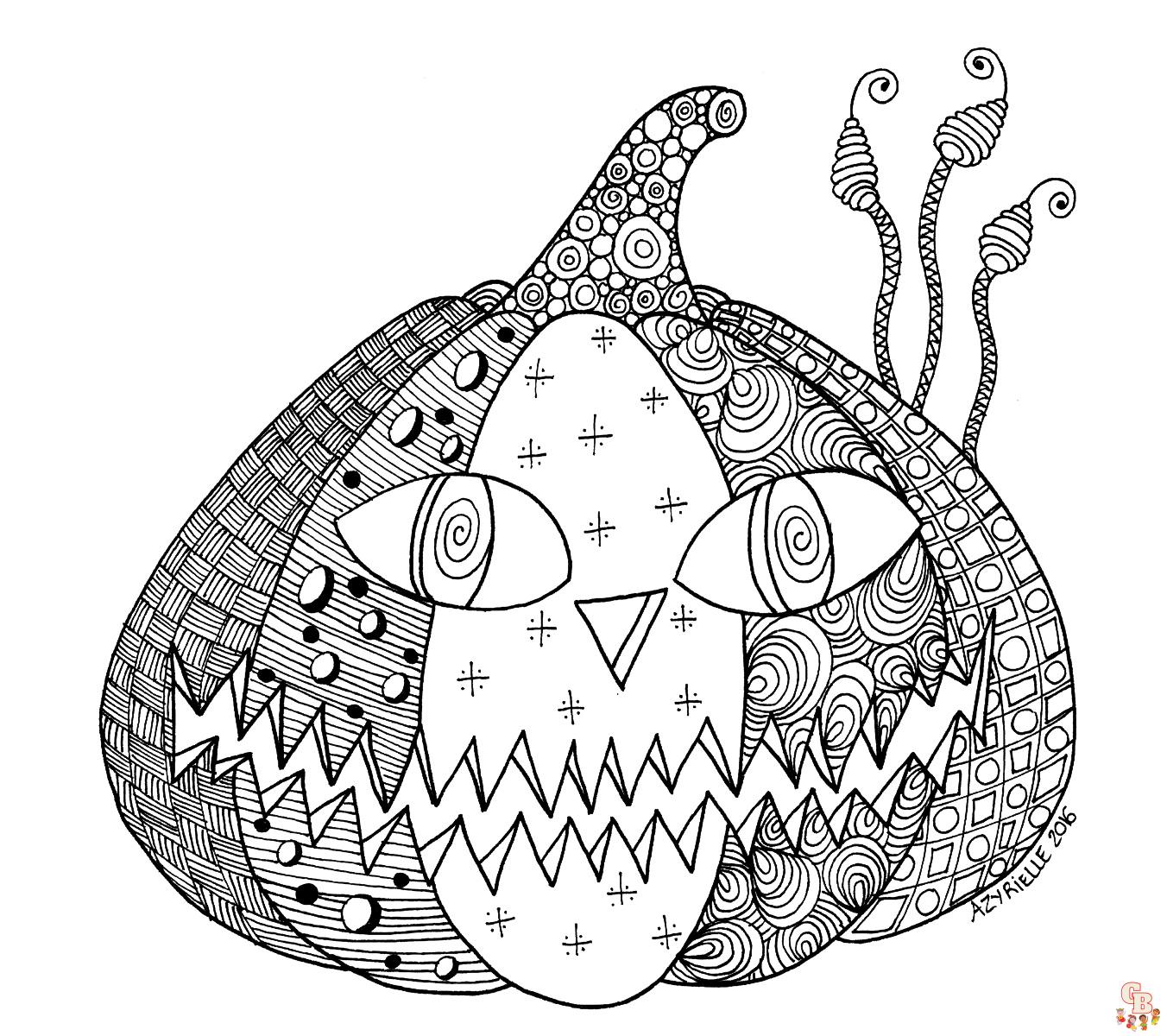 Dibujo para colorear Mandala de Halloween con calabazas