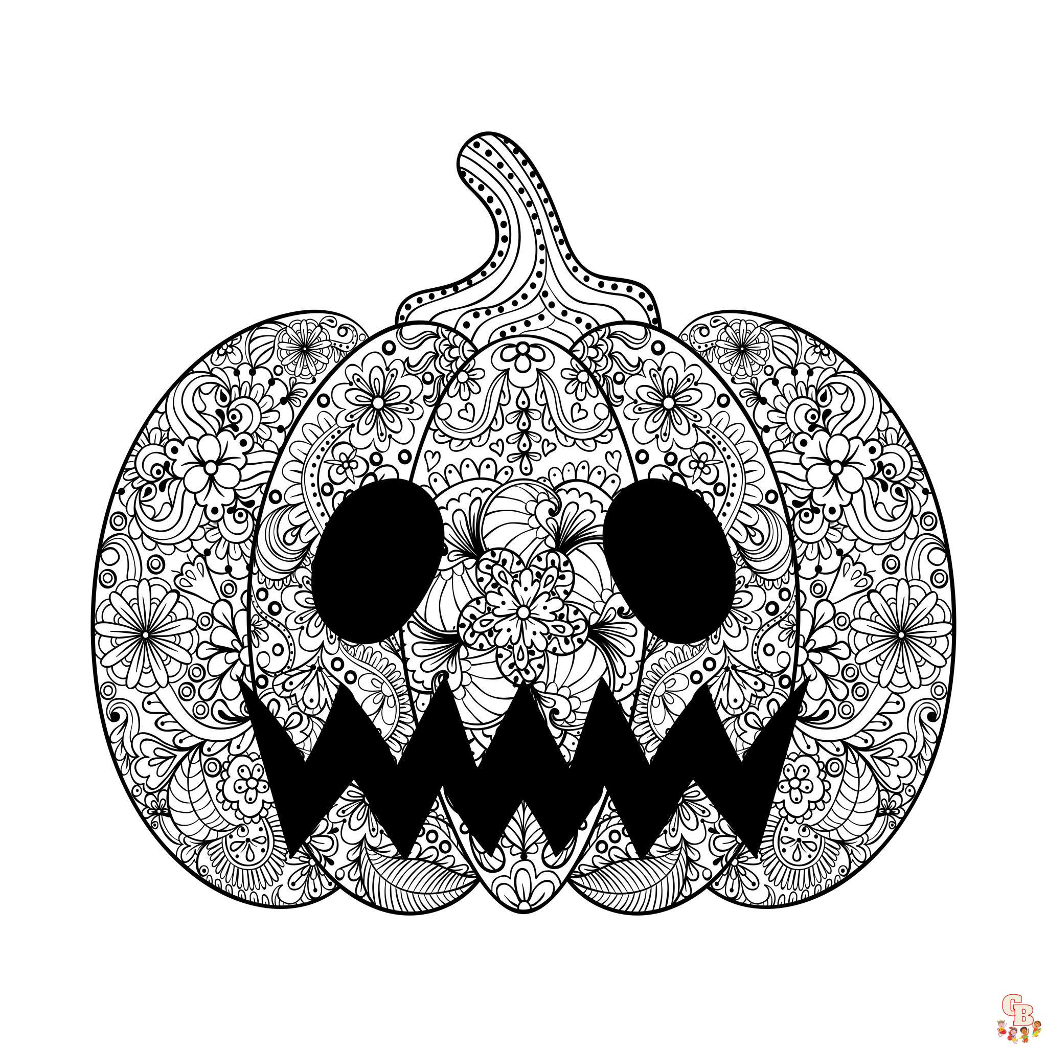 Dibujo para colorear Mandala de Halloween con calabazas