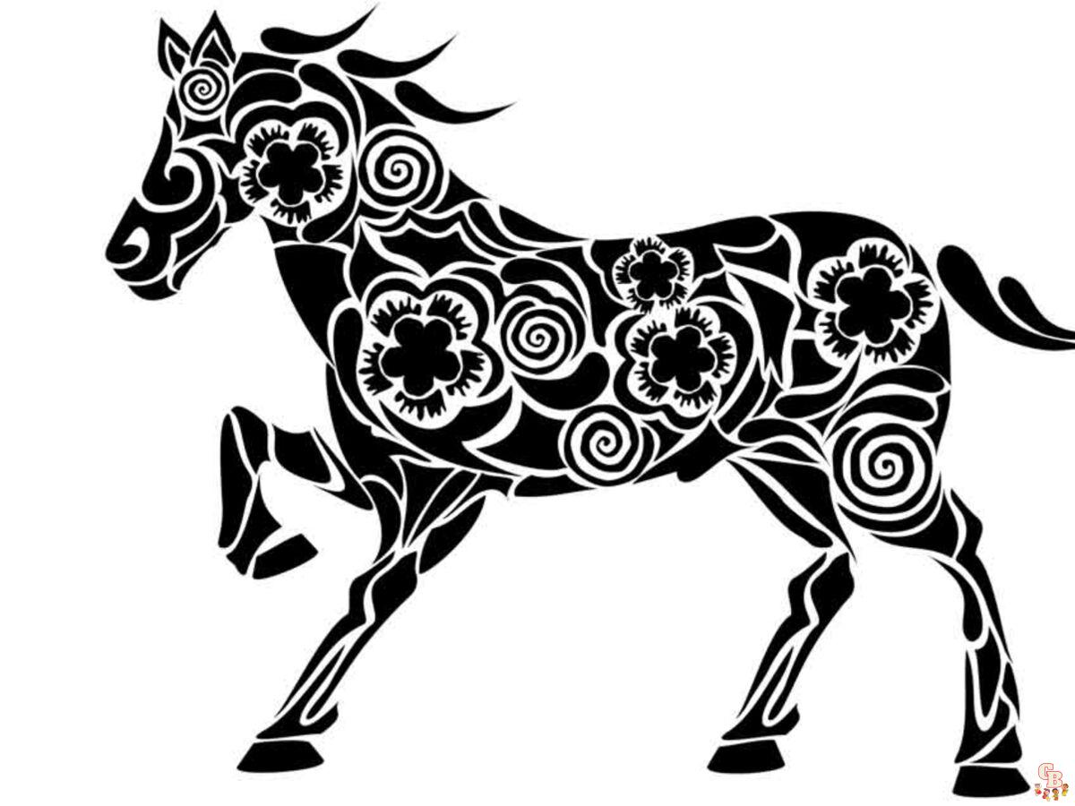 Coloriage mandala cheval zodiaque chinois