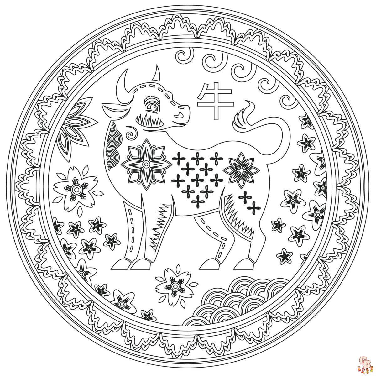 Coloriage mandala cheval zodiaque chinois